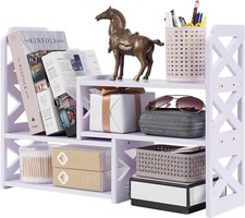 Desk Organizer Shelf White Adjustable Small Bookshelf Expandable Book Shelves