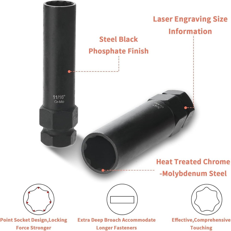 6 Spline & 7 Spline Lug Nut Socket Set, Drive Wheel Lock Key,Locking ...