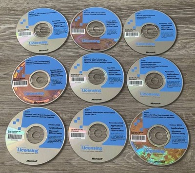 Microsoft Office Licensing CD Lot of 9 Office 2003 2007 Project Visio Discs Only