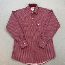 Ely Cattleman Shirt Mens Medium Red Diamond Print Western Pearl Snap Cowboy