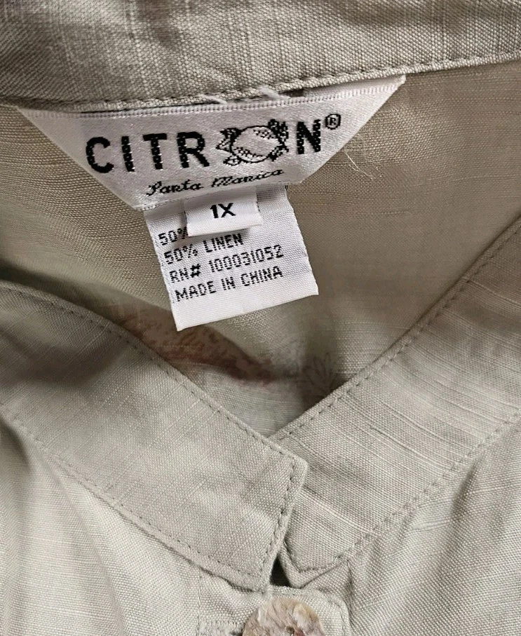 Blusa Citron Santa Monica Zen Jardín Estampado Botón Frontal Seda XL 1X Foto 2 de 4