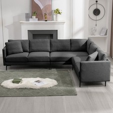 Zafly Large L-Shaped Sectional Sofa, Modern Linen Fabric Corner Couch, Seats 6-8