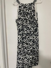 Dress Womens Large Seville Black White Geometric Maxi Sundress Pleated V Neck