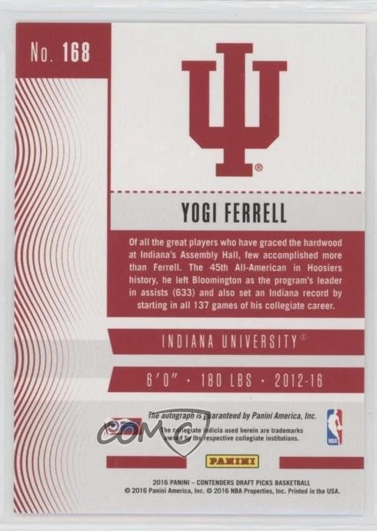 2016 Contenders Draft Picks College Ticket Red Foil Yogi Ferrell Rookie Auto RC - Image 2 of 2