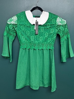 Zanzea Women's Green Lace Top Long Sleeve Dress Midi Size Large SKU 160
