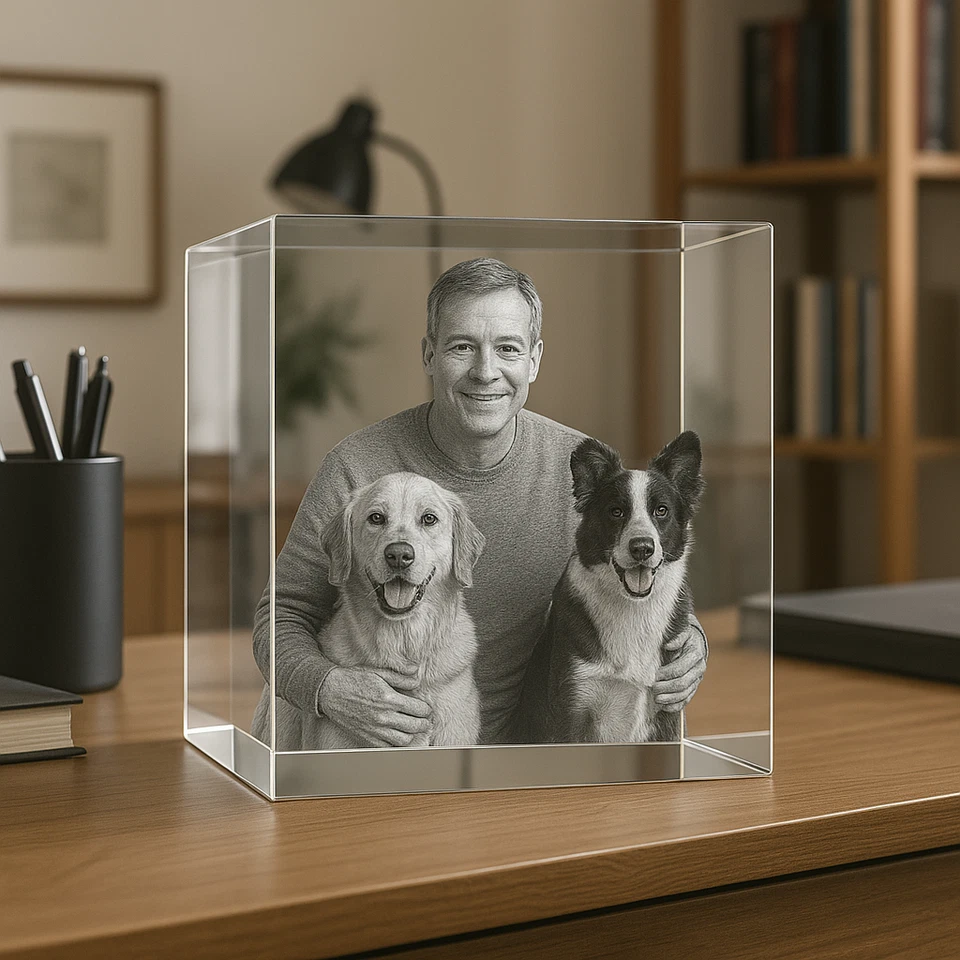 Personalized 3D Crystal Photo Custom Birthday Wedding Laser Etched Picture Gift - Image 3 of 4