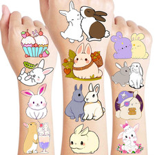 8 Sheets 96PCS Bunny Pre-Cut Temporary Tattoos for Kids   Cute Bunny Birthday