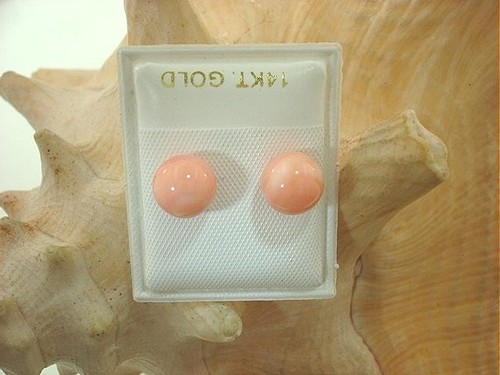 6-12MM WESTERN PACIFIC CALIBRATED ROUND PINK CORAL 14K YELLOW GOLD STUD EARRINGS - Picture 6 of 21