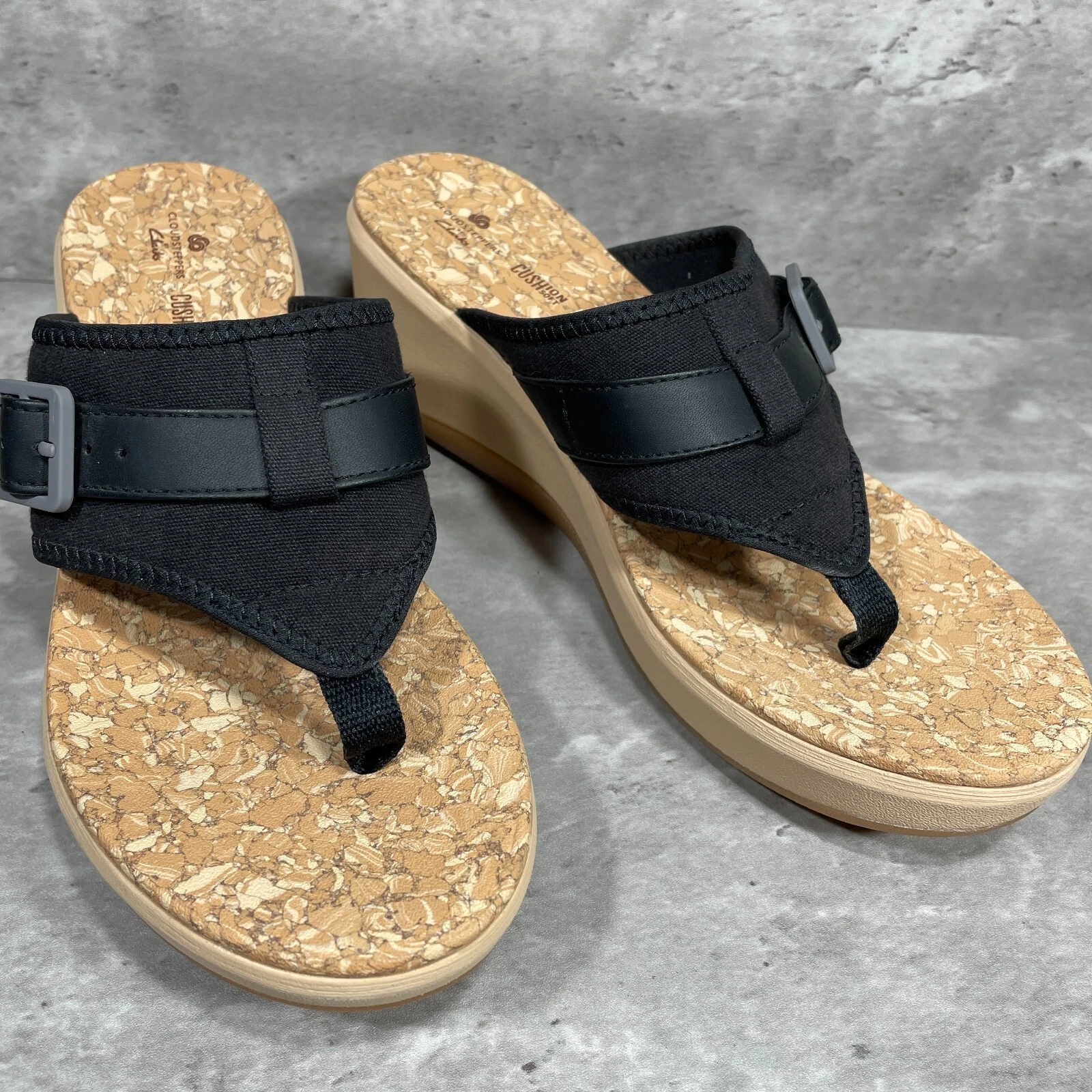 Sandali Clarks Cloudstepper Step Cali Sail zeppa tanga tela nera taglia 10 M