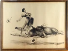 José Lopez Canito, bullfighting, Escena Taurina, ink on paper, signed