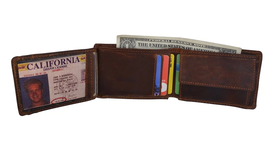 Hunter Brown RFID Blocking Leather Bifold Wallet Coin Holder - Image 3 of 4