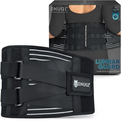 SNUGL Lower Back Support Belt | Lumbar Brace for Women and Men | Black - 5 Sizes