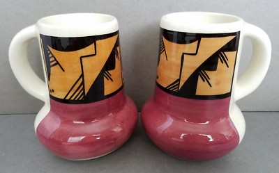 2 Vtg UTE MTN POTTERY Handmade Native American Earthenware Mugs 1977