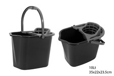 Plastic 10L Mop Bucket & Wringer with Handle Floor Cleaning Washing Black&Silver