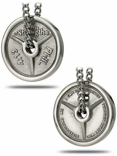 Collana Uomo Acciaio Inox Piastra Pesi 3 Barre - Phil 4:13 Scudi di Forza - Foto 3 di 8