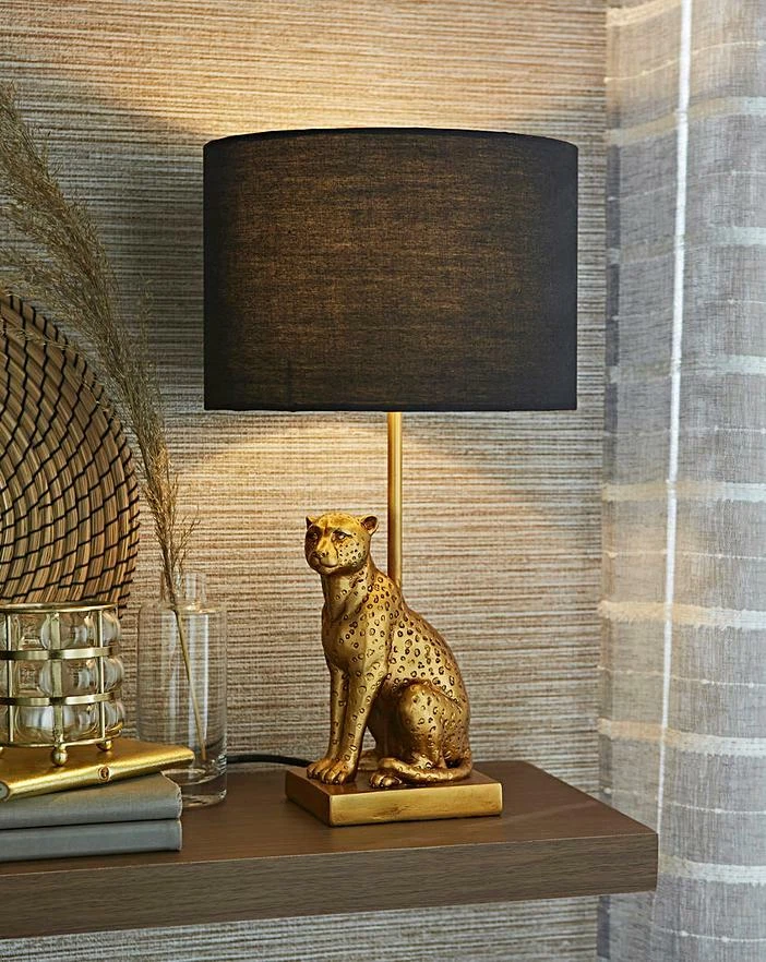 Gold Leopard Base Dark Bedside Table Lamp Light Night Lighting