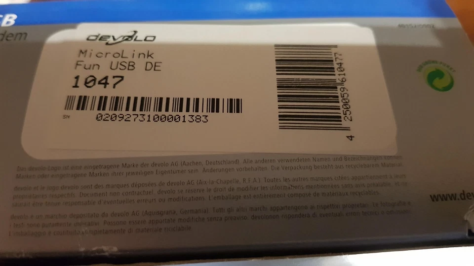 Devolo 1047 MicroLink 56k Fun USB Modem Rot Analoges System Treiber Tools OVP - Bild 3 von 4