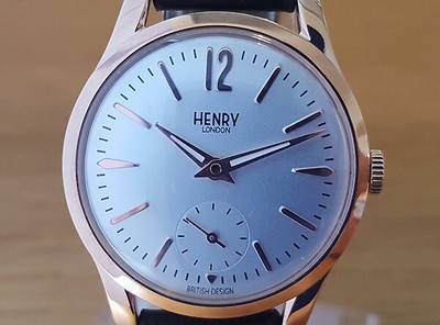 Klassische Damenuhr Henry London Heritage Richmond Roségold schwarz Leder