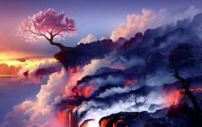 Landscape art cherry blossom fantasy lava nature Custom Gaming Mat Desk