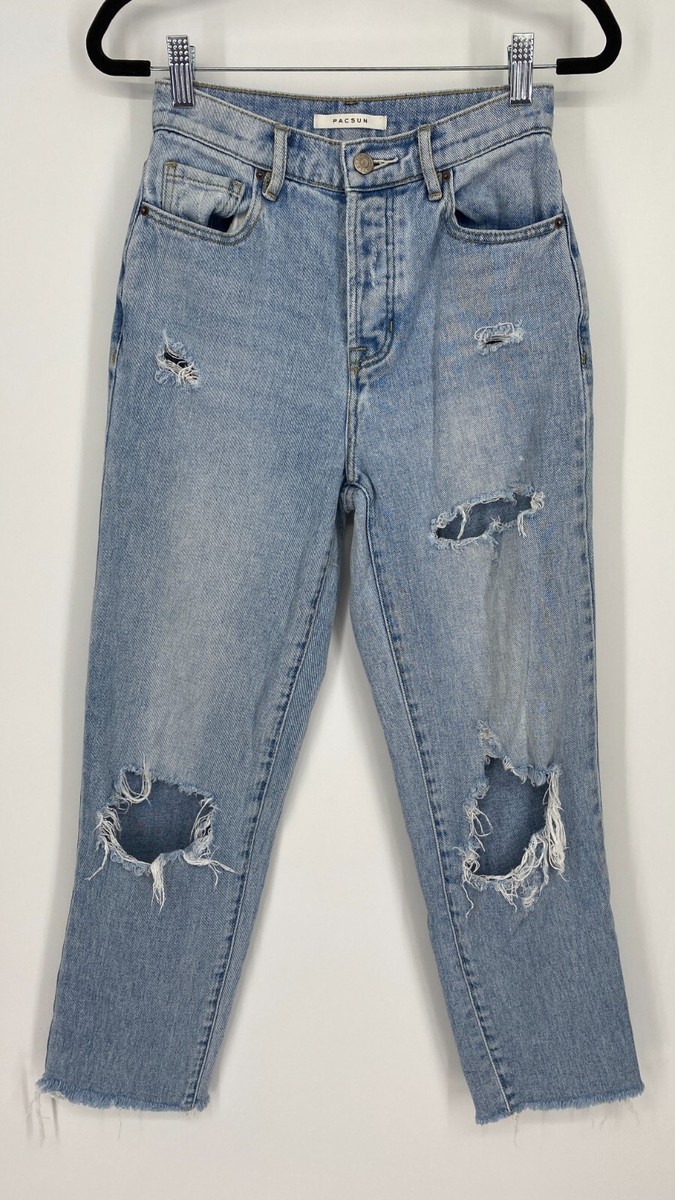 PacSun High Rise Straight Leg Jeans Size 23 Distressed Cropped