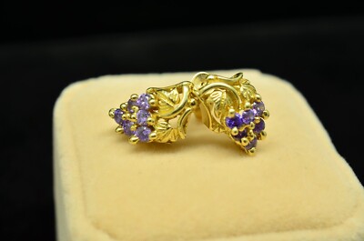 14K Gelbgold Amethyst Traubenhaufen Design Ohrstecker