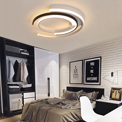 19.7'' Round LED Ceiling Light Flush Mount Ceiling Fixture Simple Black+White