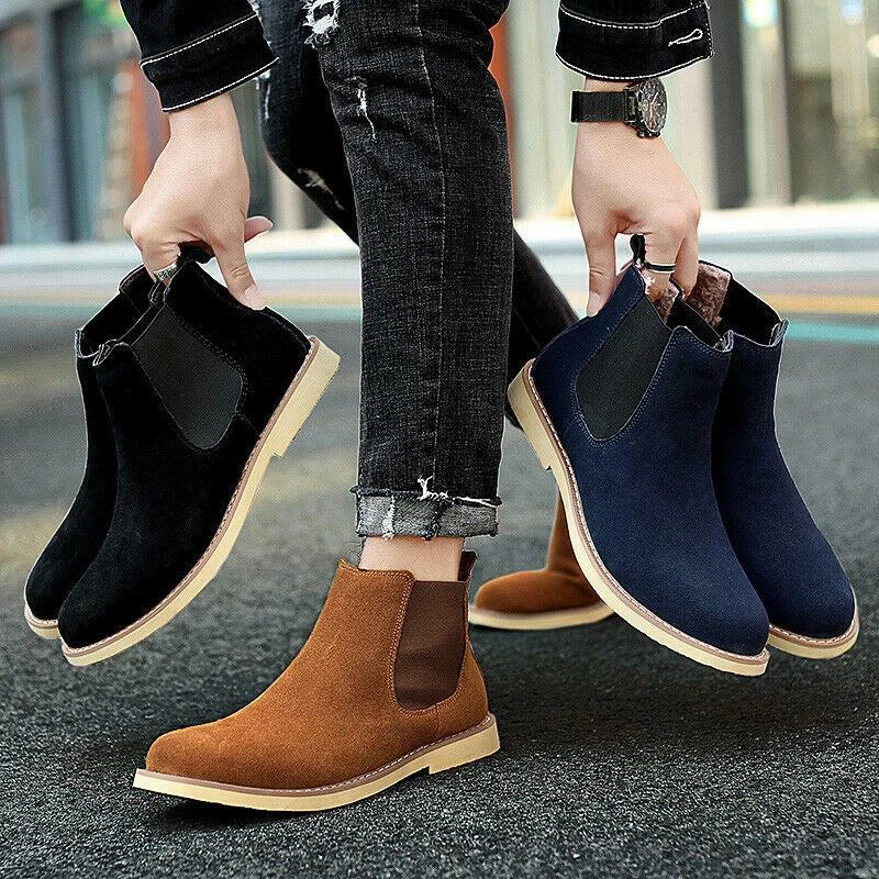 Men's Punk Winter Ankle Boots Chelsea Casual Shoes Warm Slip