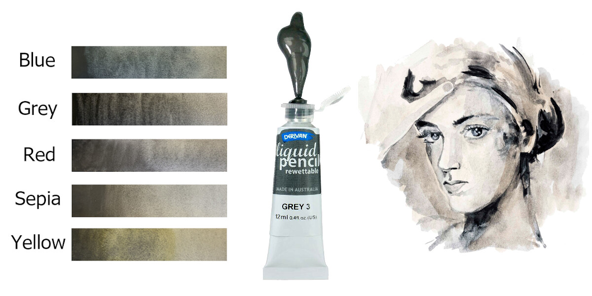 Derivan Liquid Graphite Pencil Set Rewettable Colours Set of 5 12ml