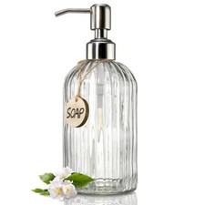 18 Oz Clear Glass Soap Dispenser with Rust Proof Stainless Steel Pump, Refillabl