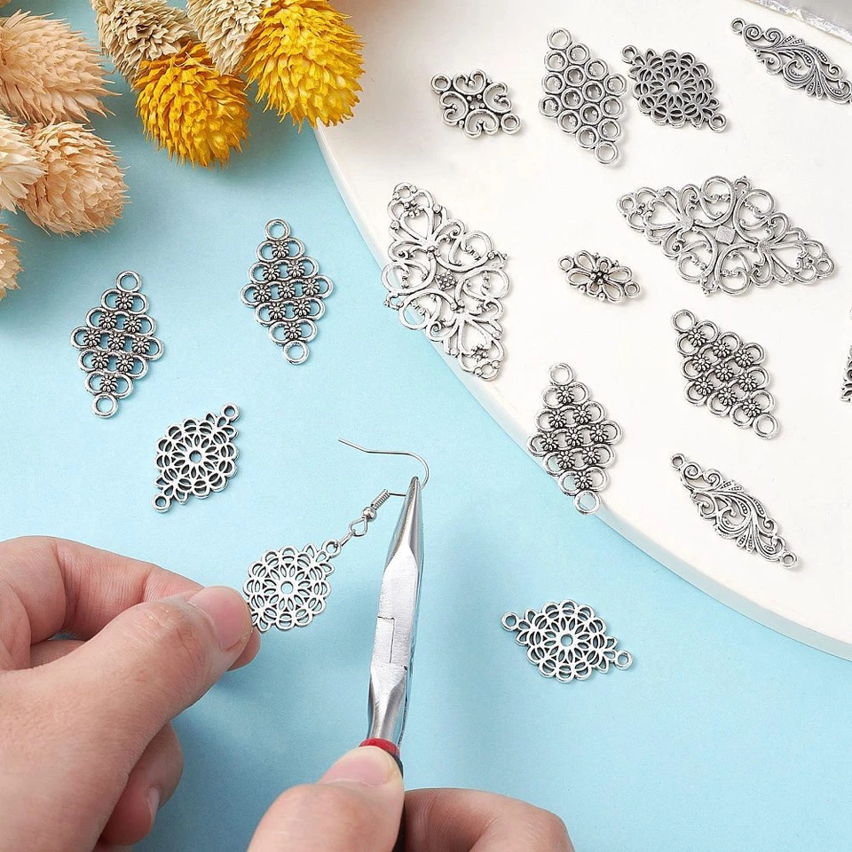 80 piezas conectores de flores estilo tibetano doble bucle eslabón encanto para hacer joyas Foto 3 de 4