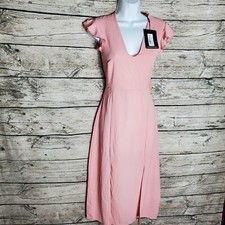 pretty little thing Dusty Pink Plunge Frill Sleeve Split Detail Midi Dress Sz 0