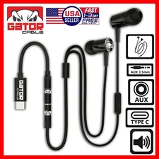 USB-C Type C Connector Earphones Headphones Earbuds Bass Stereo MIC Wired AUX BL