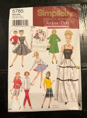 Simplicity Sewing Pattern 5785 Barbie 11.5" Doll Fashion Dolls 8 Outfits  UNCUT