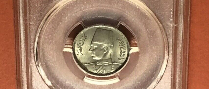 EGYPT-1941-UNCIRCULATED VINTAGE 5 MILLIEME COIN,GRADED BY PCGS 64...RARE.