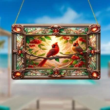 Baroque Style Acrylic Decorative Sign with Cardinal Bird Decoration Hanging