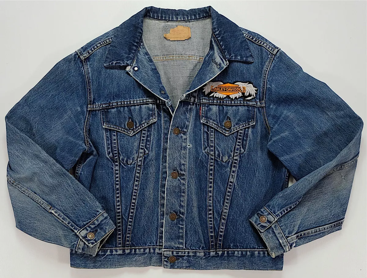 Rare Vintage LEVI'S Harley Davidson Custom Patch Denim Jean Jacket