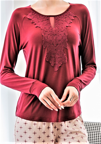 PYJAMA FEMME BORDEAUX . ( dentelle poitrine ) RM43 - Picture 2 of 3