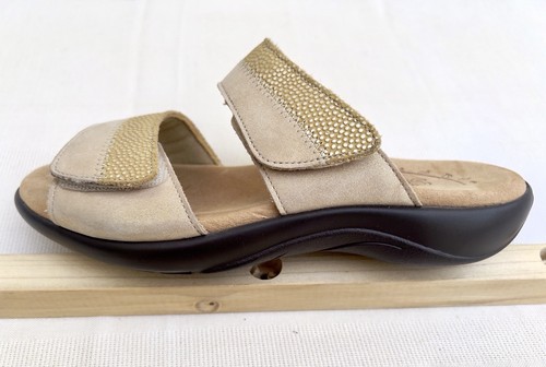 SAS Women's Nudu Slide Sandals NUDUSLIDE Gold LEATHER Sz 6.5" Adjustable Straps - Picture 14 of 19