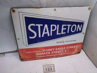 Stapelton Enamel Advertising Sign Bishopsgate