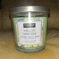 Tuscany Candle Melon Spritzer Cucumber Orange Scented Soy Jar Candle 14 oz