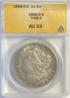 1888 S Morgan "ANACS AU53"🔥RARE/LOW MINTAGE 657,000/ SOME LUSTER/EYE APPEAL💥✅