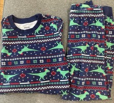 Gymboree Christmas Dinosaur Pajamas Navy Blue Sz 10 Youth Kids Boys Girl