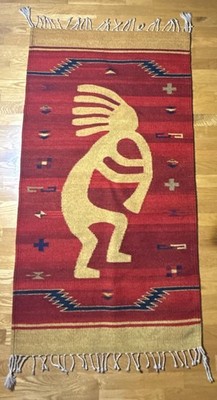 VTG Southwestern Native American Kokopelli Woven Wool Rug Hanging Decor 57 x31 