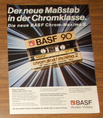 Seltene Werbung BASF CR-M II chromdioxid maxima II hifi stereo cassette 1985