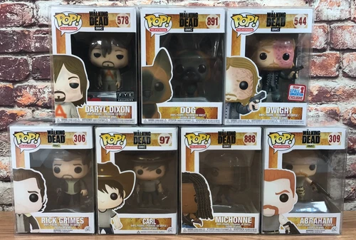 Lot of 7 The Walking Dead Funko Pop Lot - Carl Abraham Rick Daryl Dwight