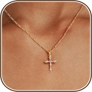 Authentic Cross Necklace for Women,14K Gold Plated Cross Pendant Necklace Jewelry | Dainty