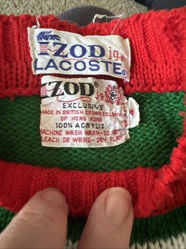 VTG Izod Lacoste Kids Sweater Sz 4 Red Green Light Blue Hong Kong - Picture 4 of 6