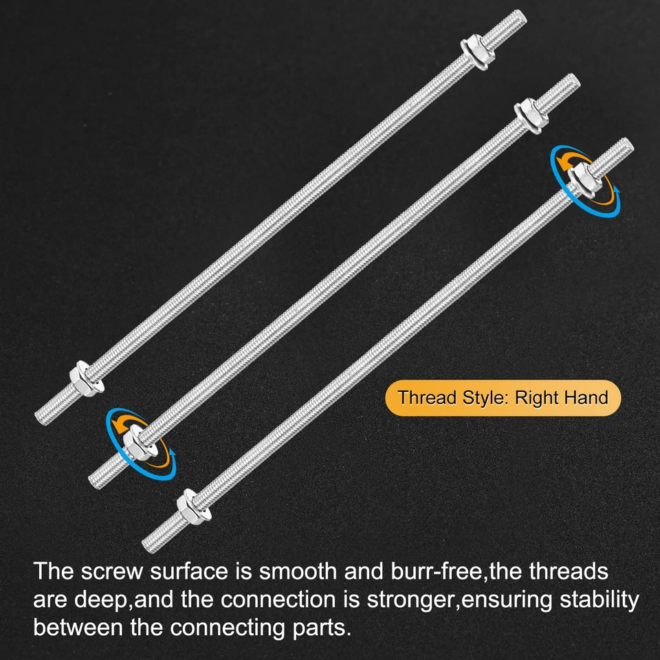 12-Pack Fully Threaded Rod, M4x150mm 201 Stainless Steel Right Hand with Nuts Foto 4 de 4