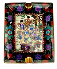 BEAUTIFUL VTG CHINESE ZHONGGUO ZHI ZAO 'TRADITIONAL LADIES' ASHTRAY 7", c1980 vg