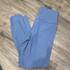 Blue High Rise Solid Pattern Ankle Leggings Elastic Waist for Women